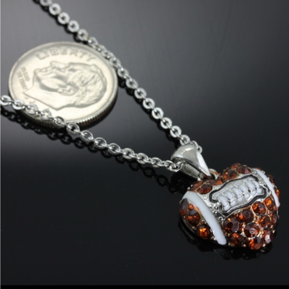 Silver-tone Football necklace Heart Shape-New